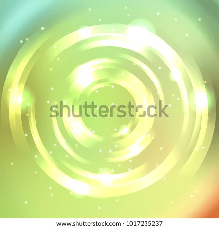 Abstract background with luminous swirling backdrop. Vector infinite round tunnel of shining flares. Green, yellow colors.