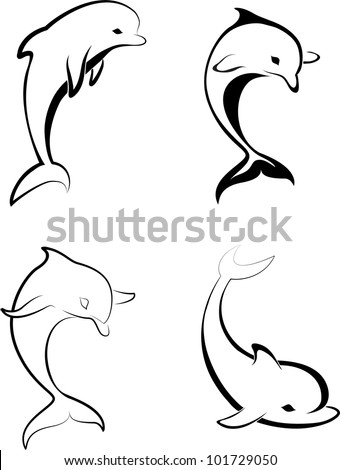 Silhouettes of the dolphins. Company logo design.