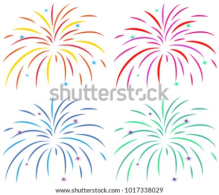 Different colors of fireworks on white background illustration