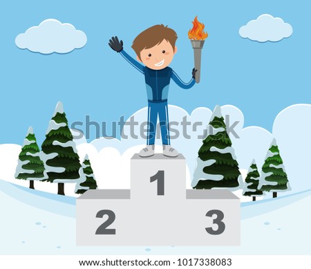 Winter sport theme with man and torch on stand illustration