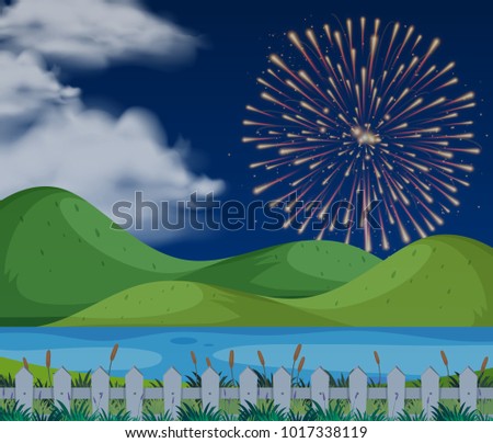Background scene with firework in sky illustration