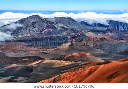 Caldera of the Haleakala volcano (Maui, Hawaii)  - HDR image Royalty-Free Stock Photo #101736706