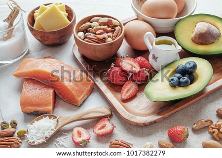 Keto, ketogenic diet, low carb, high good fat ,  healthy food, heart health Royalty-Free Stock Photo #1017382279