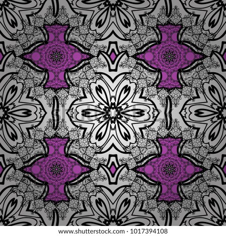 Vector abstract background with repeating elements on white, black and violet colors. Vector illustration. Seamless oriental classic colorful pattern.