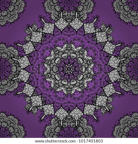 Vector illustration. Vintage seamless pattern on a violet, black and white colors with colorful elements.