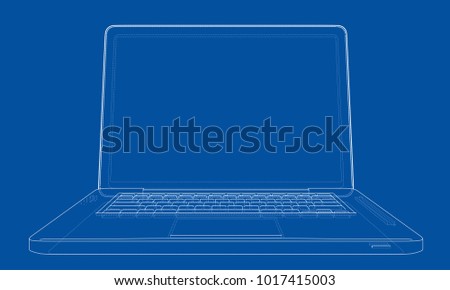 Outline drawing laptop. Vector rendering of 3d. Wire-frame style. The layers of visible and invisible lines are separated