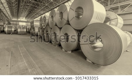 Steel coils inside a factory.