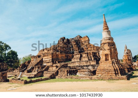 Ancient architecture in Wat Maha That, Ayutthaya, Thailand
