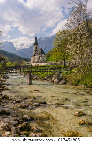 The church St Sebastian in Ramsau on a cloudy day in spring