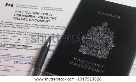 Application for a Permanent resident travel document form and Canadian passport