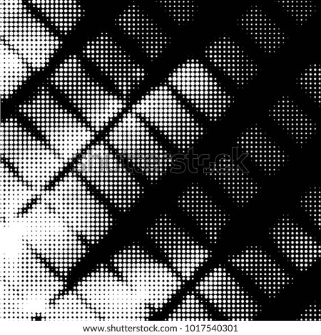 Abstract grunge grid polka dot halftone background pattern. Spotted black and white vector line illustration
