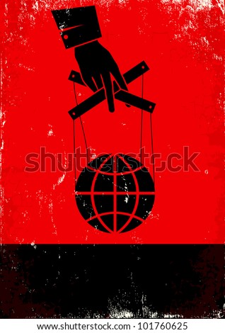 Red and black poster with hand and globe Royalty-Free Stock Photo #101760625