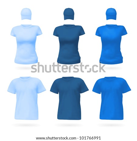 Blue color t-shirts and hats.