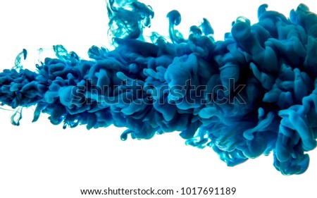 blue ink in water isolated on white background
