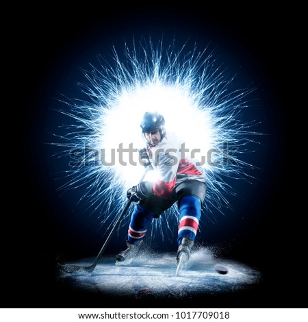 Ice Hockey player is skating on a abstract background