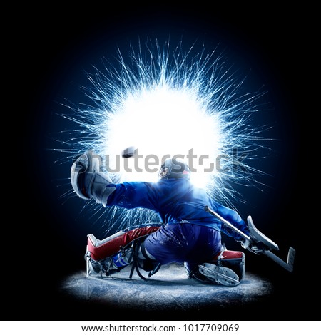 Ice Hockey goalkeeper on a abstract background