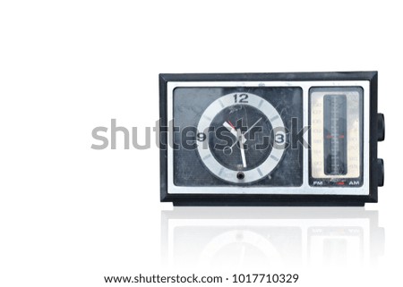 front view dicut Ancient Radio and Clock on white background,copy space