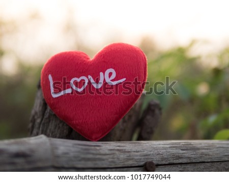 Red Heart on old wood and nature background,Valentine Concept