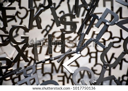 English alphabet, metal installation.Metal letters of the English alphabet.