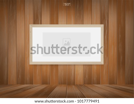 Photo frame or picture frame background in wooden room space. Vintage interior for background. Vector illustration.