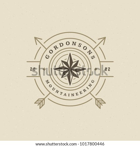 Expedition logo emblem vector illustration. Outdoor adventure leisure, compass silhouette shirt, print stamp. Vintage typography badge design.
