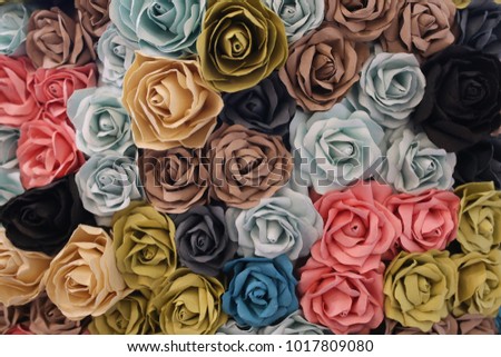 Pink roses background. Rose Bouquet and Hearts texture .Valentine or Wedding.