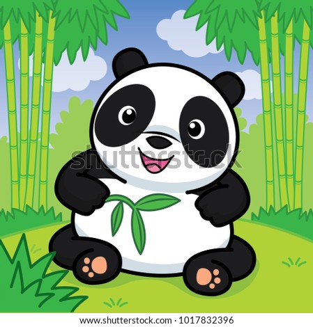 Panda is holding a bamboo branch, cute vector, cute cartoon