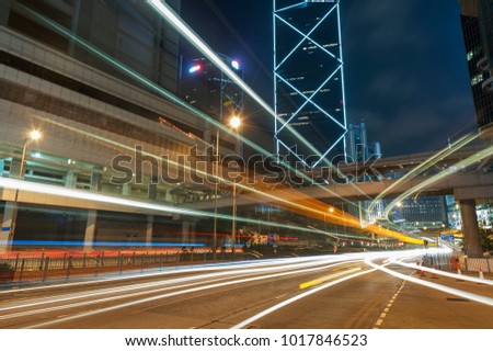 Night Traffic in Central district of Hong Kong city at night