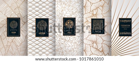 Collection of design elements,labels,icon,frames, for packaging,design of luxury products.Made with golden foil.Isolated on silver and and white background. vector illustration