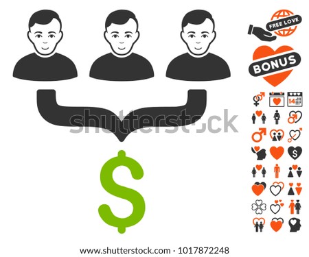 Sales Funnel Customers icon with bonus valentine clip art. Vector illustration style is flat iconic symbols.