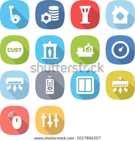 flat vector icon set - gyroscooter vector, virtual mining, airport tower, smart house, customs, detector, baggage checking, barometer, air conditioning, remote control, power switch, wireless mouse