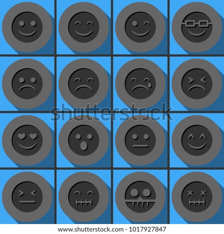 Set of emoticon vector icons. Round papercut pictogram with 3d effect.