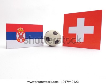 Serbian and Swiss flag with football ball isloated on white background