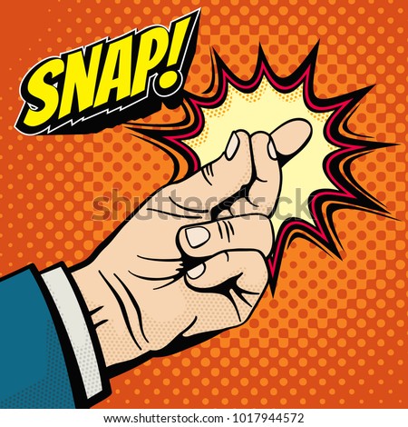 Male hand with snapping finger magic gesture. Its easy vector concept in pop art style. Finger snap gesture, snapping click gesturing expression, vector illustration Royalty-Free Stock Photo #1017944572