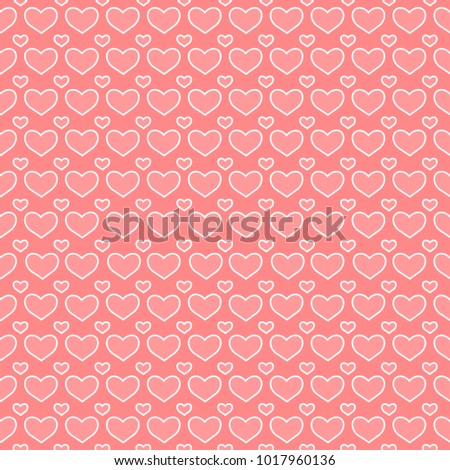 Pastel light pink outlined white hearts on pastel pink background.