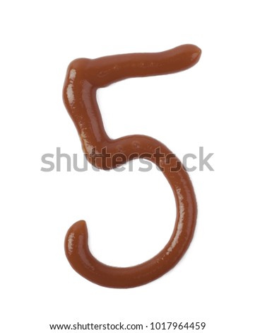 Single number five made of food sauce isolated over the white background