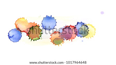 Multiple watercolor paint drop stains isolated over the white background as a abstract grunge design element