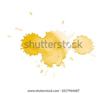 Watercolor single color paint drop stain isolated over the white background as a abstract grunge design element