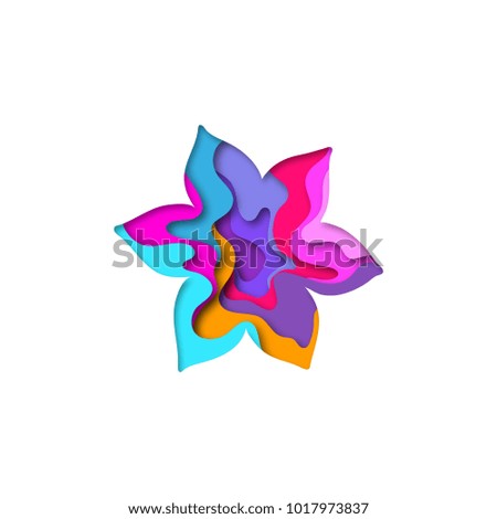 Paper cut flower shape 3D design.  Template for birthday and greeting card backgrounds. Colorful vector illustration.
