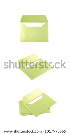 Opened paper envelope isolated over the white background, set of three different foreshortenings