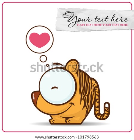 Vector illustration of cute cartoon tiger and heart.