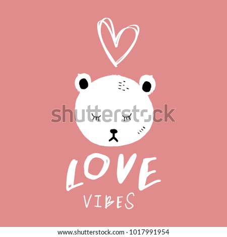 Cute bear girl, label, kids art, inspirational poster. Decor elements, sticker, card for social networks and other, postcard. Vector, clip art. Isolated.