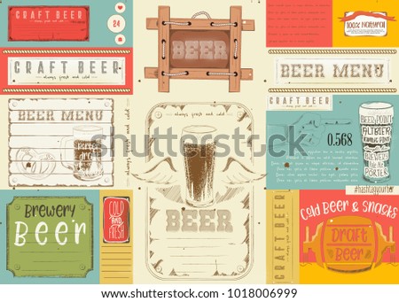 Beer Drawn Menu Design. Craft Beer Placemat for Restaurant, Bar, Pub and Cafe. Vector Illustration.