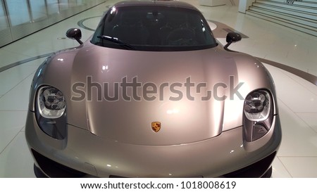 Stuttgart, Germany - January 24, 2018 - Porsche 918 Spyder (2014) at the Porsche Museum in Stuttgart Royalty-Free Stock Photo #1018008619