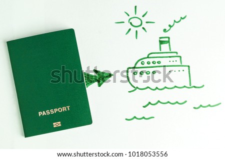 Green clean  passport and arrow to the plan in the picture (moti