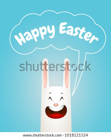 White easter rabbit say Happe Easter. Greeting illustration. Vector