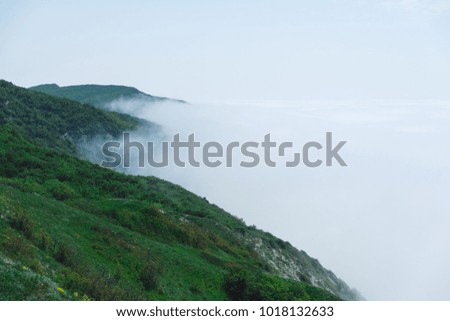 Mountains in the mist in spring.