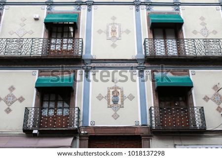 Detailed tile buildings in Puebla, Mexico