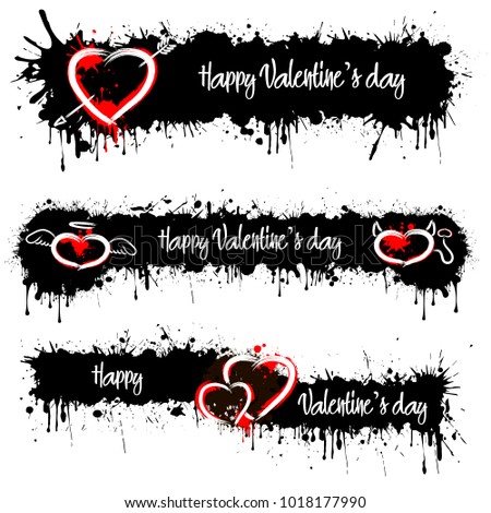 Set of banners with Valentine is Day. Black background. Vector illustration
