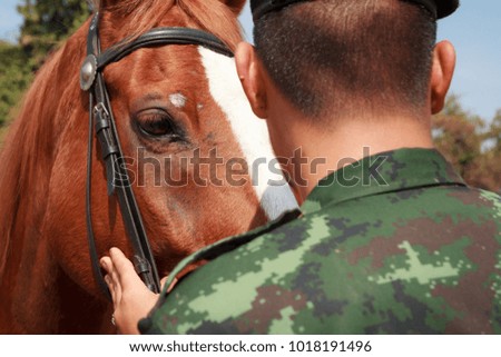 Back of Soldier with Horse, Close Up. 